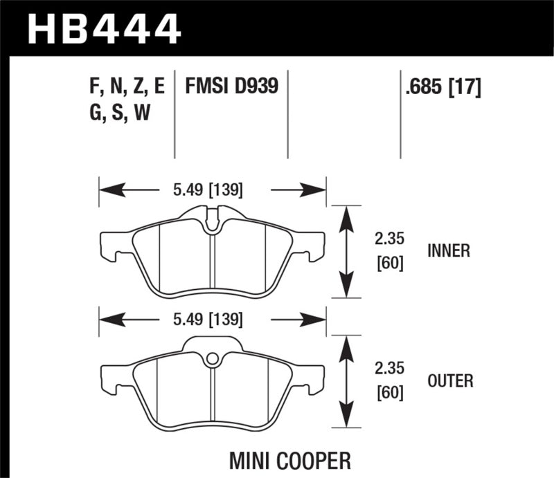 Hawk 02-06 Mini Cooper / Cooper S HP+ Street Front Brake Pads