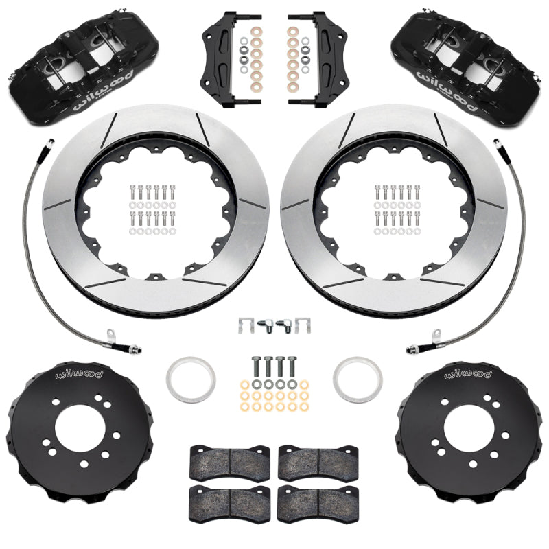 Wilwood 99-02 Nissan Skyline Aerolite 6R Front BBK w/ 14in Slotted Rotors & Flexlines - Black
