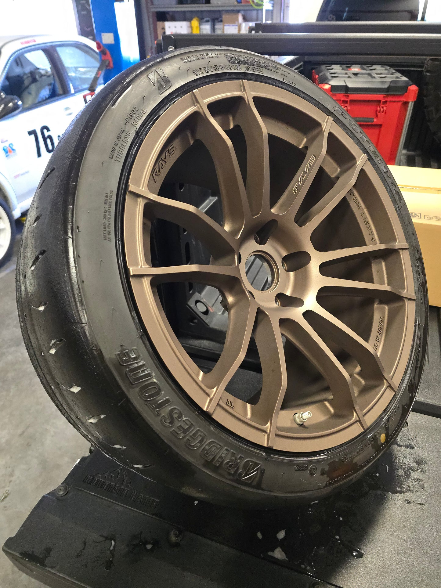 USED: GramLights 57XR 18x10.5 +22mm 5x114.3 Bronze Bridgestone RE71RS 275/35/18