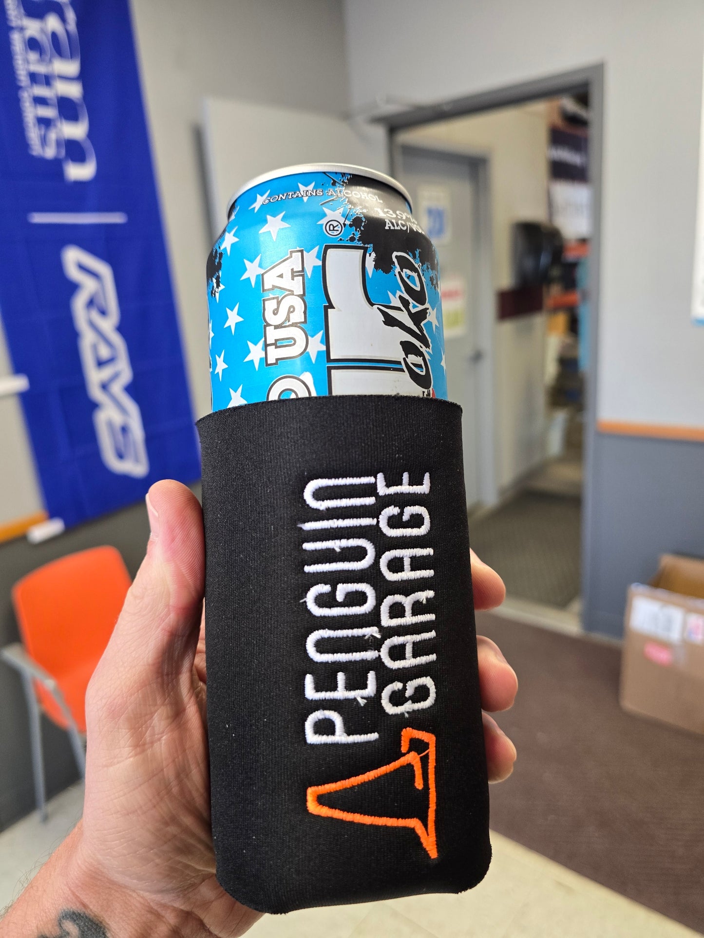 Penguin Garage Can Koozies
