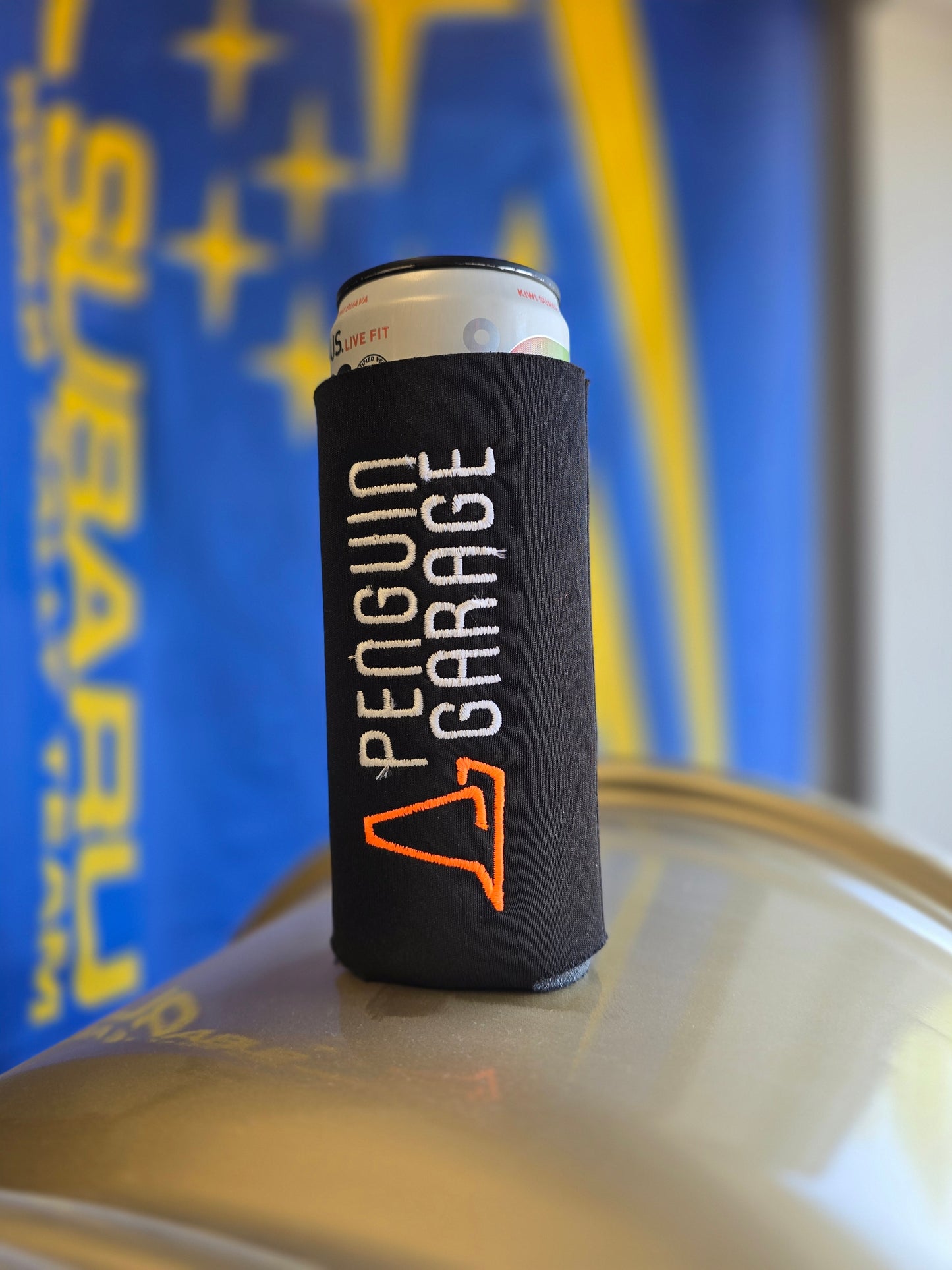 Penguin Garage Can Koozies