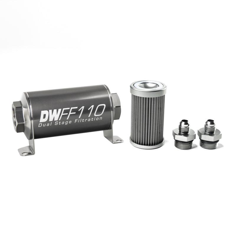 DeatschWerks Stainless Steel 6AN 40 Micron Universal Inline Fuel Filter Housing Kit (110mm)