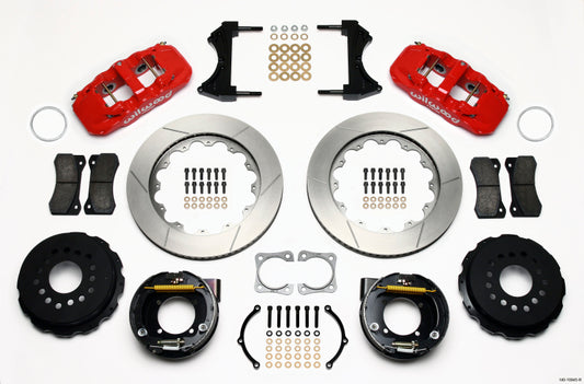 Wilwood AERO4 Rear P-Brake Kit 14.00in Red Chevy 12 Bolt-Spec 3.15in Bearing