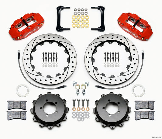 Wilwood Narrow Superlite 4R Rear Kit 12.88in Drilled Red 2012-Up Toyota / Scion FRS w/Lines