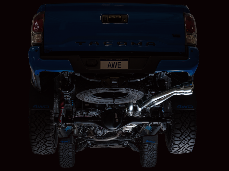 AWE 16-22 Toyota Tacoma 0FG Catback Exhaust w/ BashGuard - Dual Chrome Silver Tips
