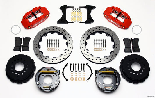 Wilwood Narrow Superlite 4R Rear P-Brk Kit 12.88in Drilled Red Chevy 12 Bolt w/ C-Clips Staggered mt